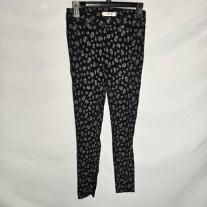 BLACK SKULL SKINNY JEAN PANTS EMO PUNK ROCKER GOTH MOTO CULT LOUNGE SOHO SMALL